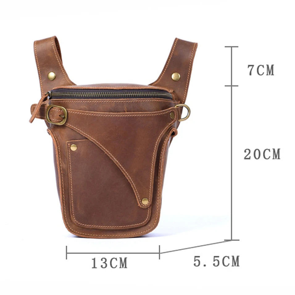 Men's Leather Vintage Belt Bag Multipurpose Tactical Waist Pack Outdoor Travel Motorcycle Bicycle Riding Drop Leg Bag Bum Pack