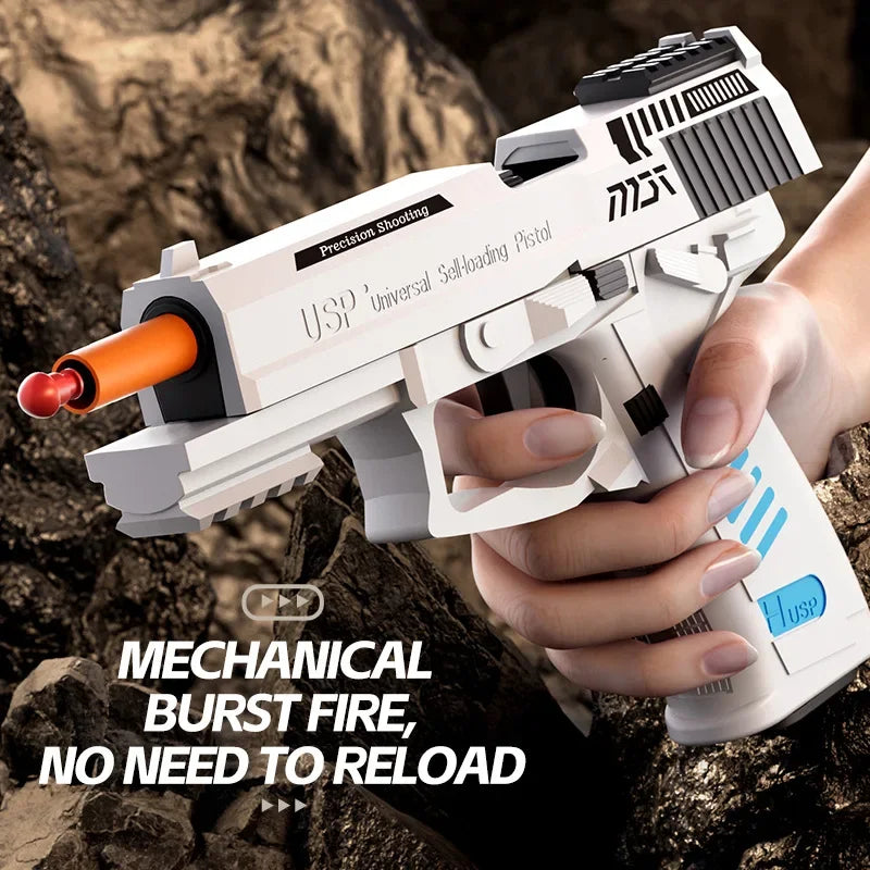 Mechanical USP Continuous Firing Throwing Shell Toy Gun Soft Bullet Airsoft Outdoor Sports CS Weapon Pistol for Boys Gift