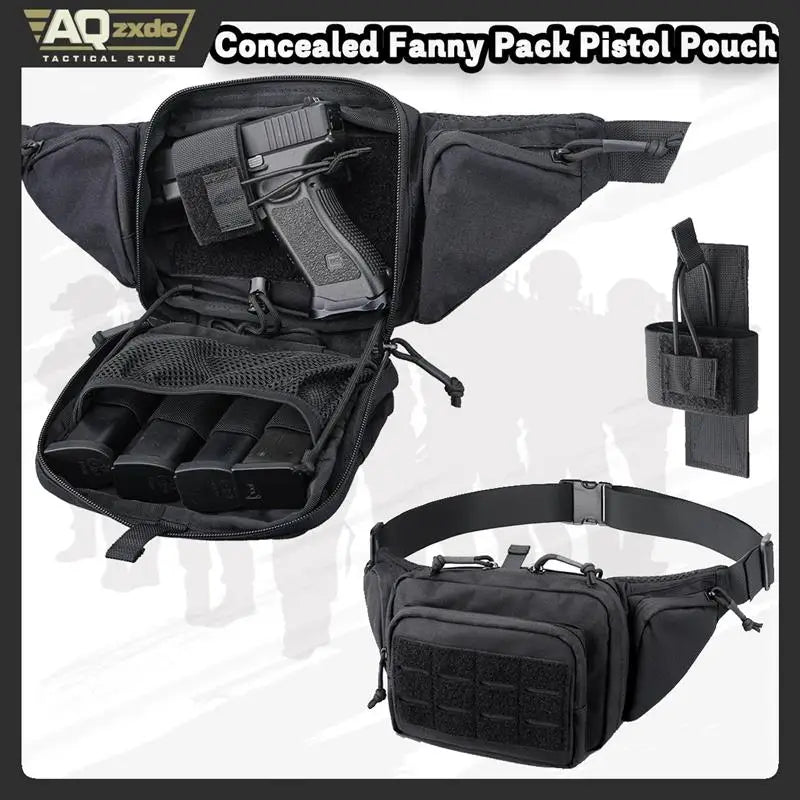 AQzxdc Concealed Fanny Pack Pistol Pouch, Tactical Fanny Pack Handgun Pouch with Universal Pistol Holster CCW EDC Waist Pack