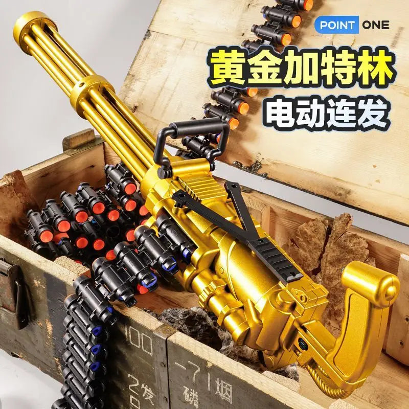 60CM electric continuous firing gold Gatling children's ammunition chain soft bullet gun mechanism submachine toy gun