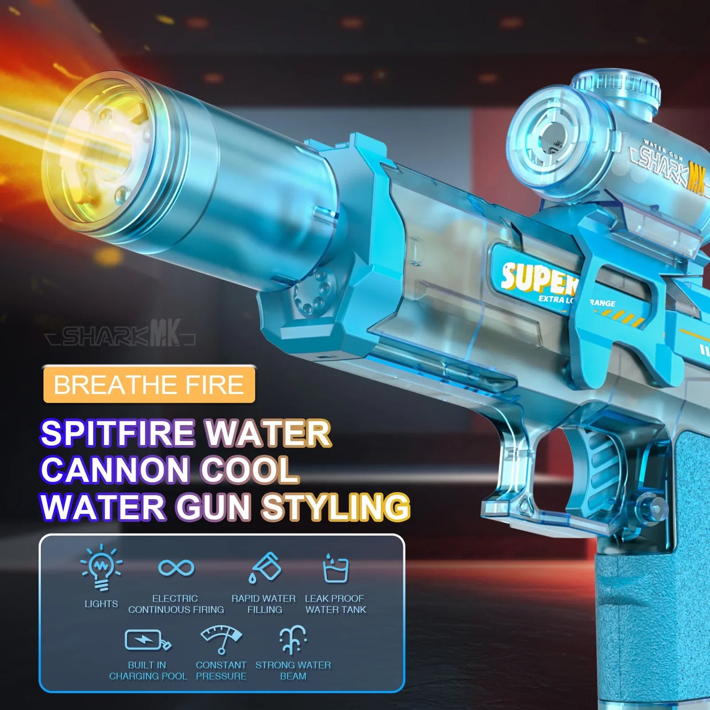 Electric Water Gun with Flash Light Pistol Summer Outdoor Swimming Pool Water Gun Children's Beach Water Fight Toy