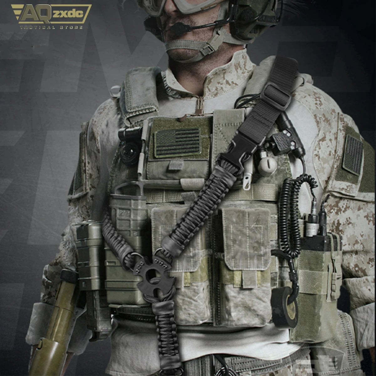 AQzxdc Tactical Gun Sling 3 Point Bungee Airsoft Rifles Strap Belt Military Hunting Part Three Point Gun Strap for Airsoft Game