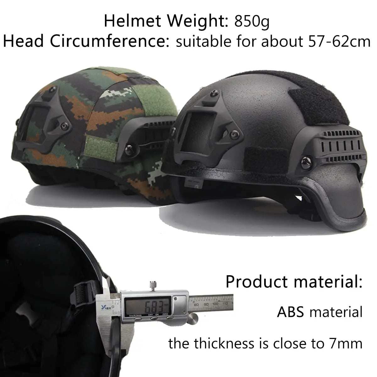 AQzxdc Airsoft Helmet Set (7mm), with Tactical Goggles, Helmet Cover, PVS15/18 NVG Mount, Helmet Signal Light, Flashlight