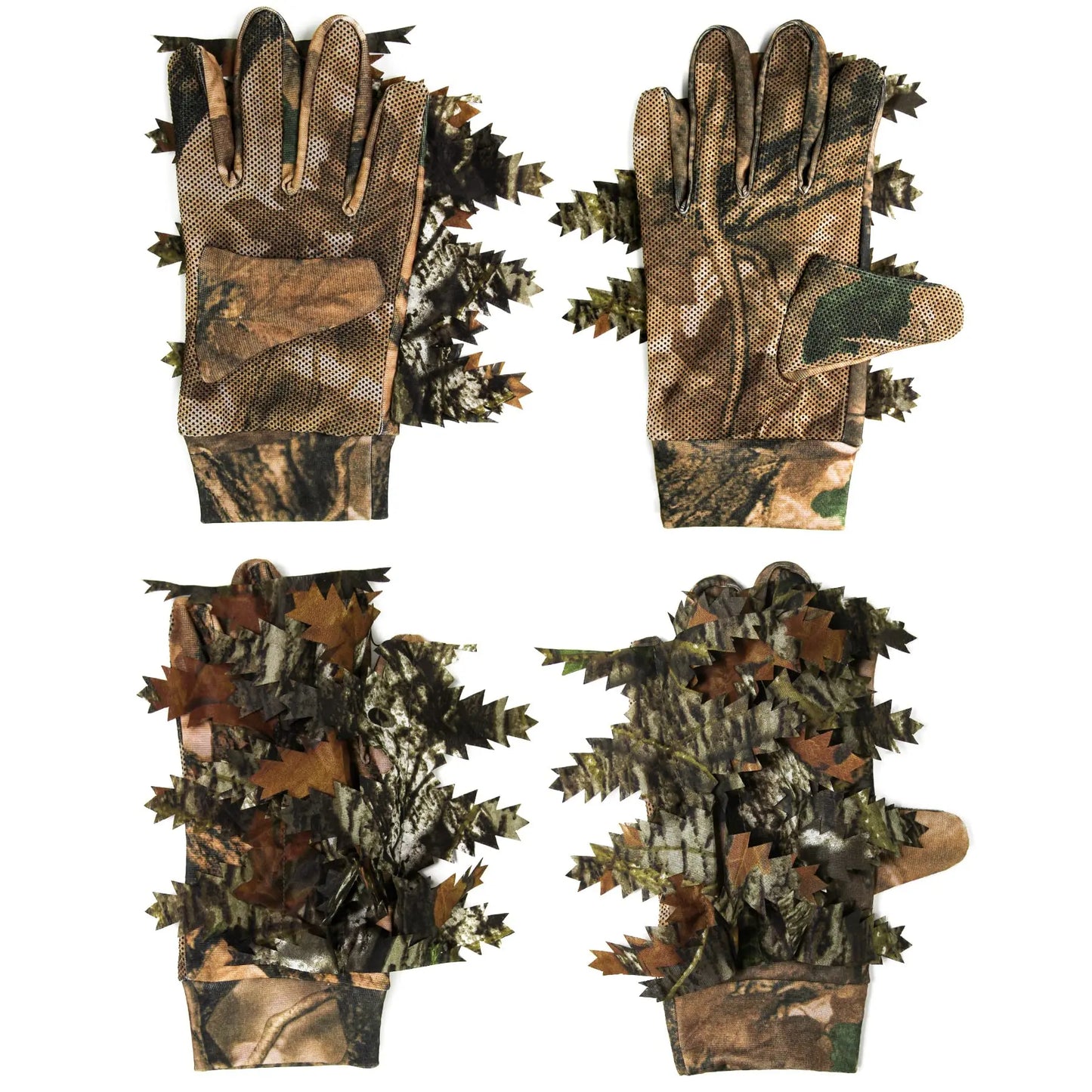 AQzxdc 3D Leafy Camo Hunting Gloves, Anti-Slip Full Finger Woodland Camouflage Tactical Lightweight Gloves for Turkey Hunting