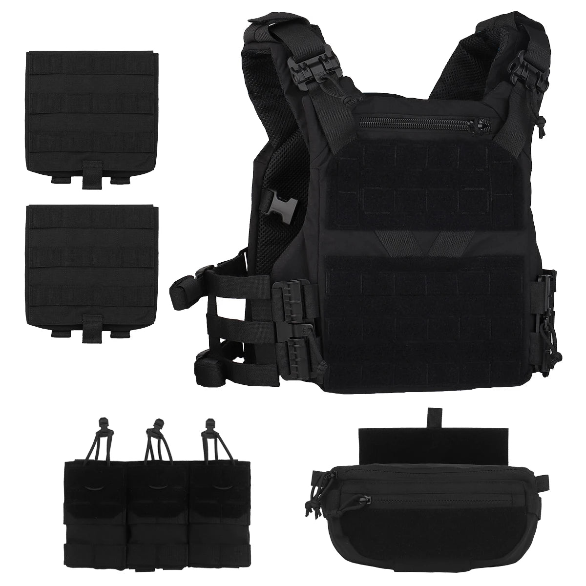 Tactical K19 Plate Carrier Set with Triple Magazine Pouch & Multifunctional Underbelly Pouch, Suitable for Airsoft Paintball CQB