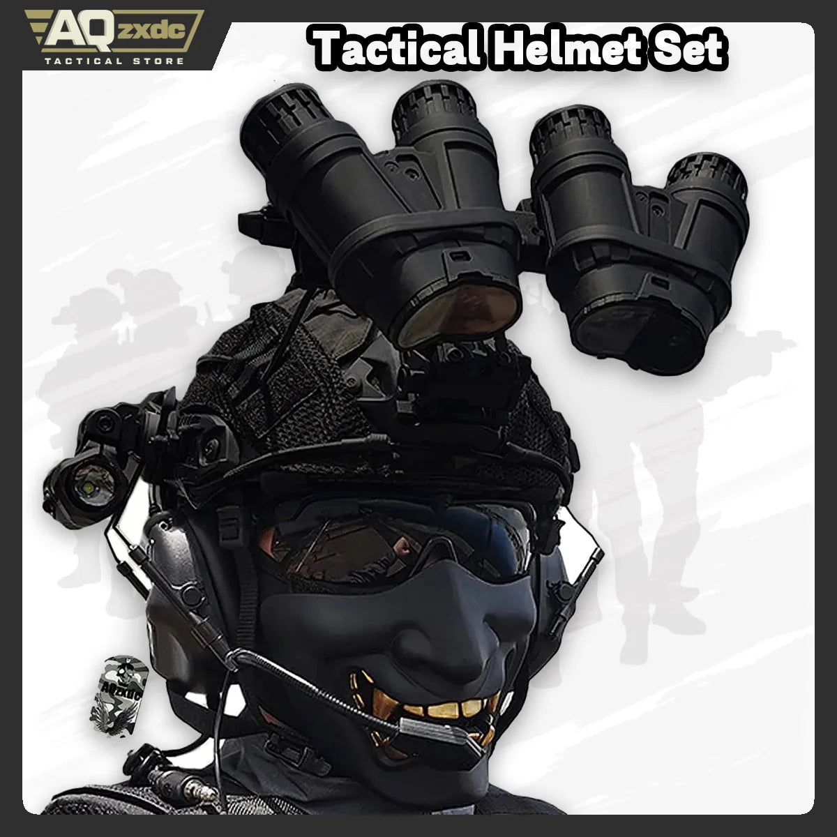 AQ Tactical Helmet Sets, Outdoor Gear with Military Headset & Binoculars & Goggles, Heavy Men's Full Set of Paintball Protective