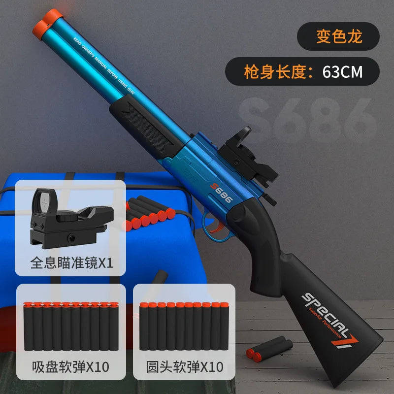 S686 Double Barreled Rifle Long Toy Gun Airsoft Launcher Dual Soft Bullets Outdoor Sports Game Shot Gun Weapon for Kids Gift