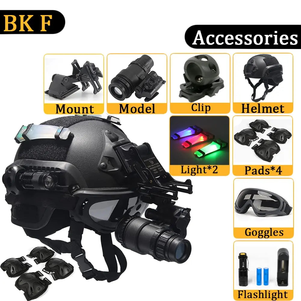 FAST Helmet, with Goggles, Flashlight, Flashing Lights, NVG Imitations, Knee and Elbow Pads, for Outdoor Games Airsoft Paintball
