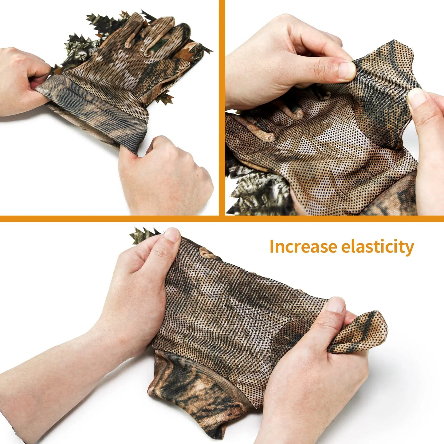 AQzxdc 3D Leafy Camo Hunting Gloves, Anti-Slip Full Finger Woodland Camouflage Tactical Lightweight Gloves for Turkey Hunting