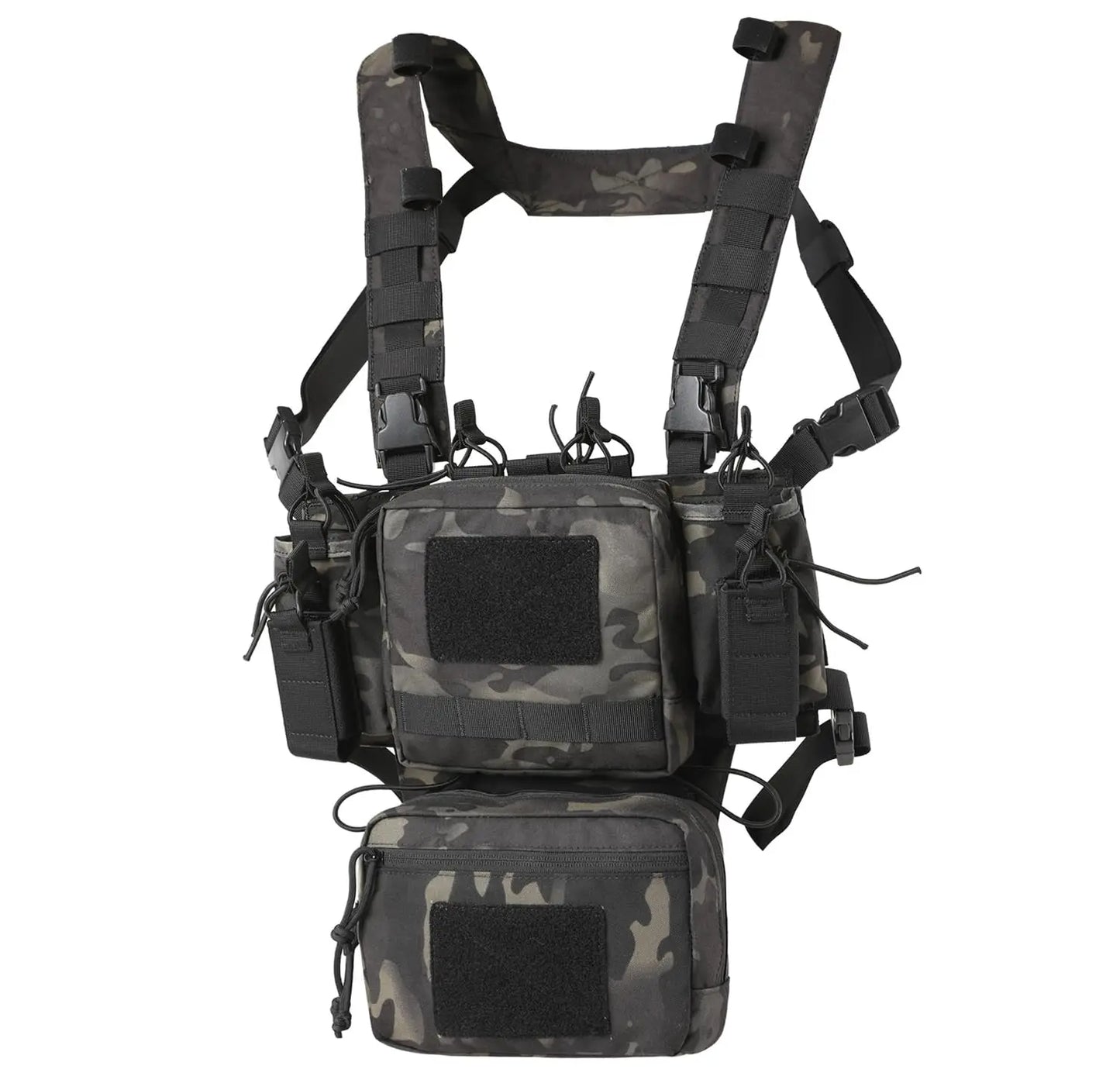 AQzxdc Tactical Chest Rig, Adjustable & Detachable Molle Micro Chest Rigs, with 5.56/7.62 Magazine Pouch, Pistol Pouch for CS