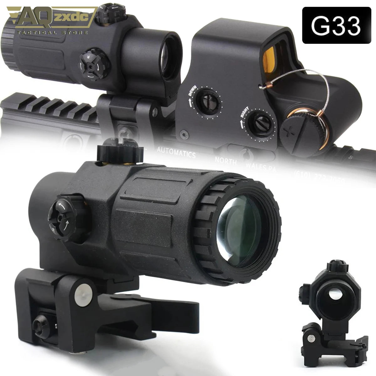 Hunting G33 Holographic Sight 3X Magnifier, w/Switch to Side Quick Detachable QD Mount for 558 Reflex Sight