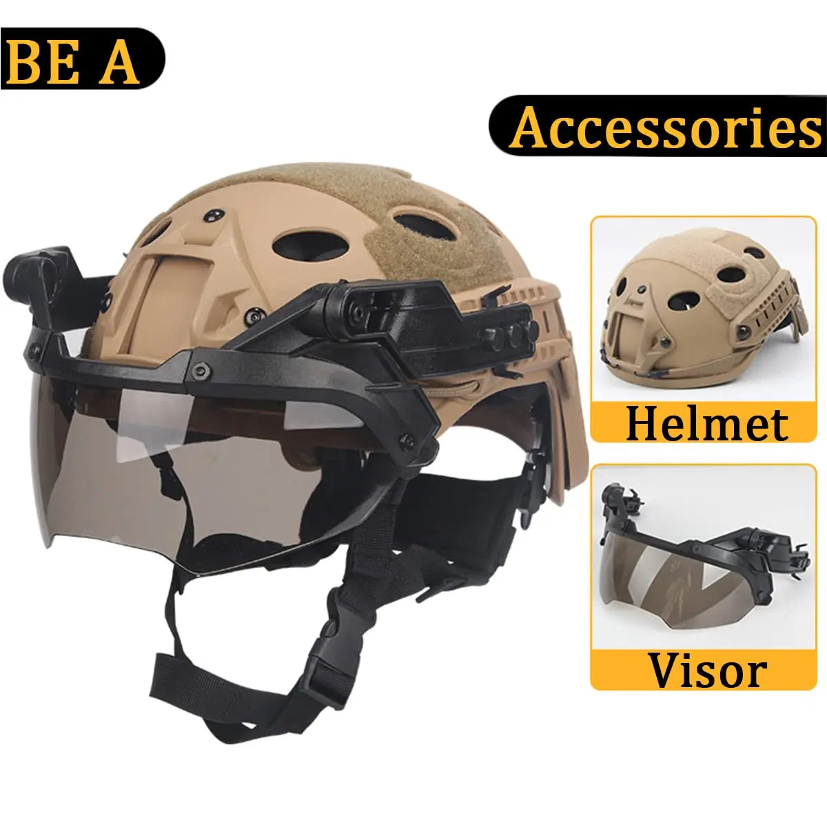 AQzxdc Paintball Game Helmet Set with Visor Flashlight Flashing Light Helmet Cover Set for Airsoft Shooting War Games Movie Prop