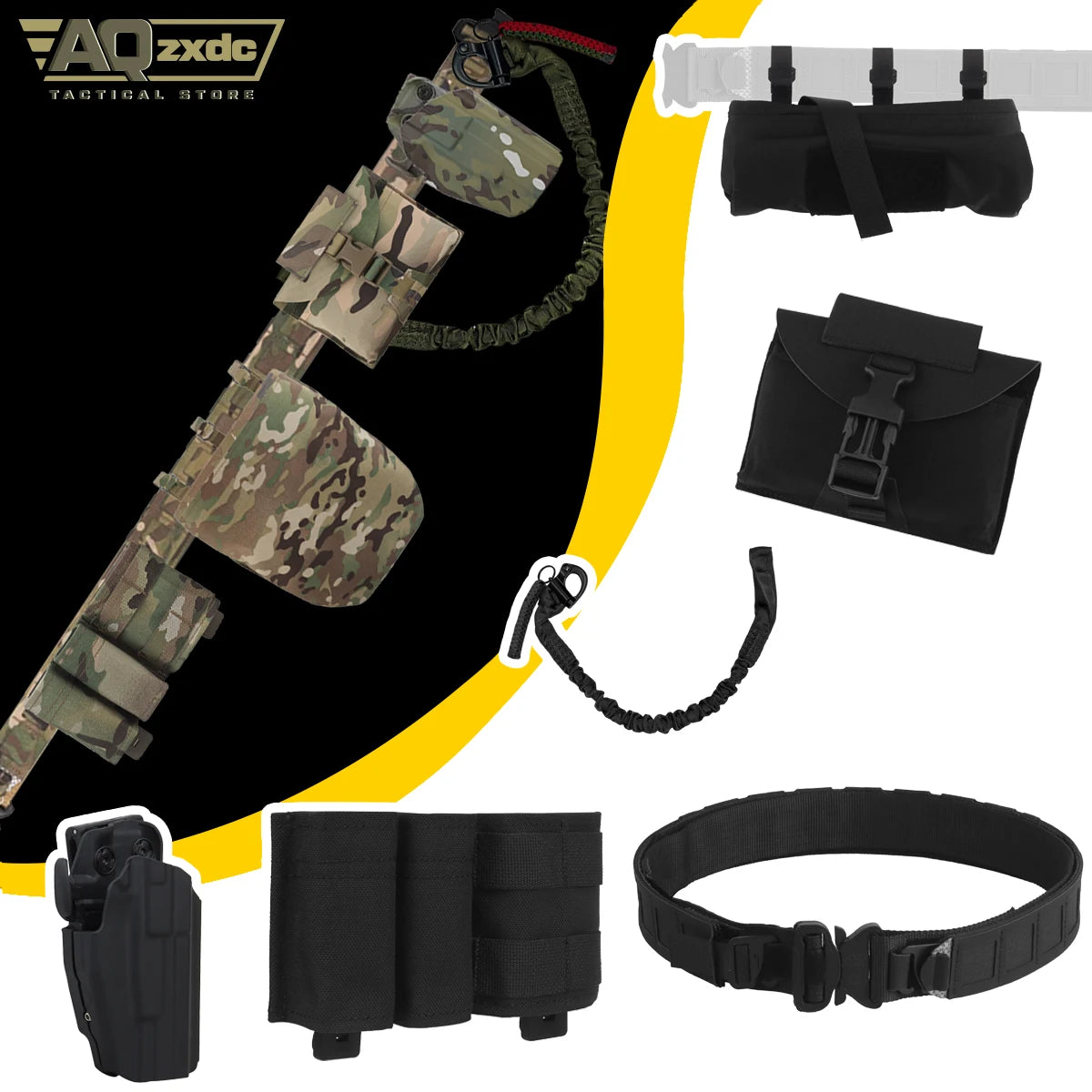 Airsoft Belt Set with PHC Assault Belt, Right Hand Universal Holster, Fast Medical Kit, FAST Mag Bag, PHC recovery Bag, Gun Rope