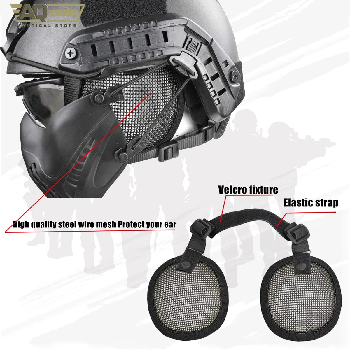 AQzxdc Tactical Airsoft Military Paintball Metal Mesh Side Cover with Ear Protection for Fast Helmet (Not Including Helmet)