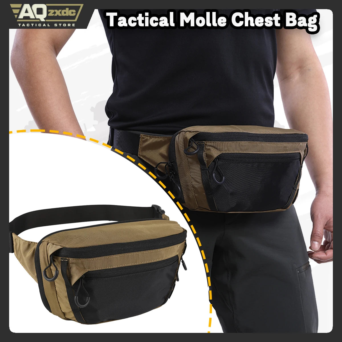 AQzxdc Tactical Molle Chest Harness Concealed Carry Fanny Pack Waist Bag with Holster for EDC Use Suit Airsoft CQB Tactical Game