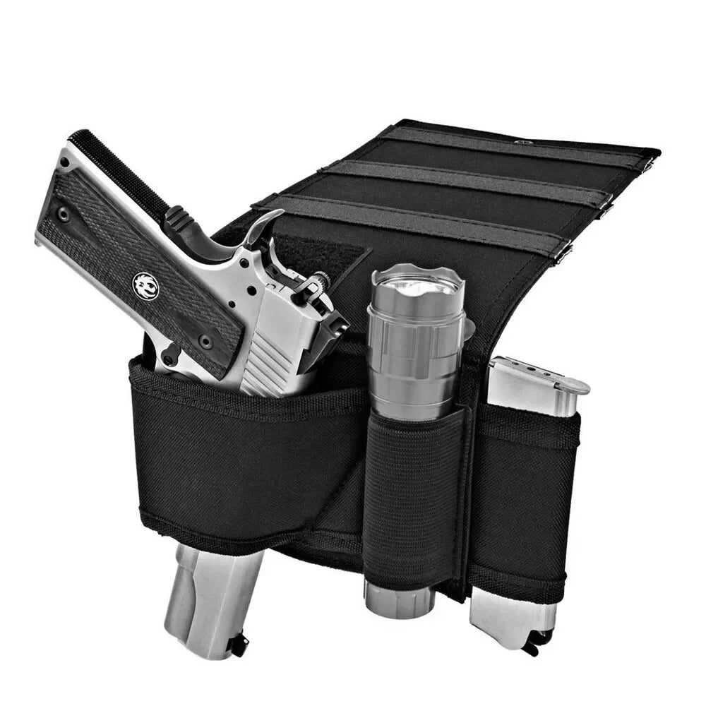 AQzxdc Tactical Under Mattress Bed Handgun Holster with Tactical Flashlight Loop Under Mattress Bed Pistol Holster