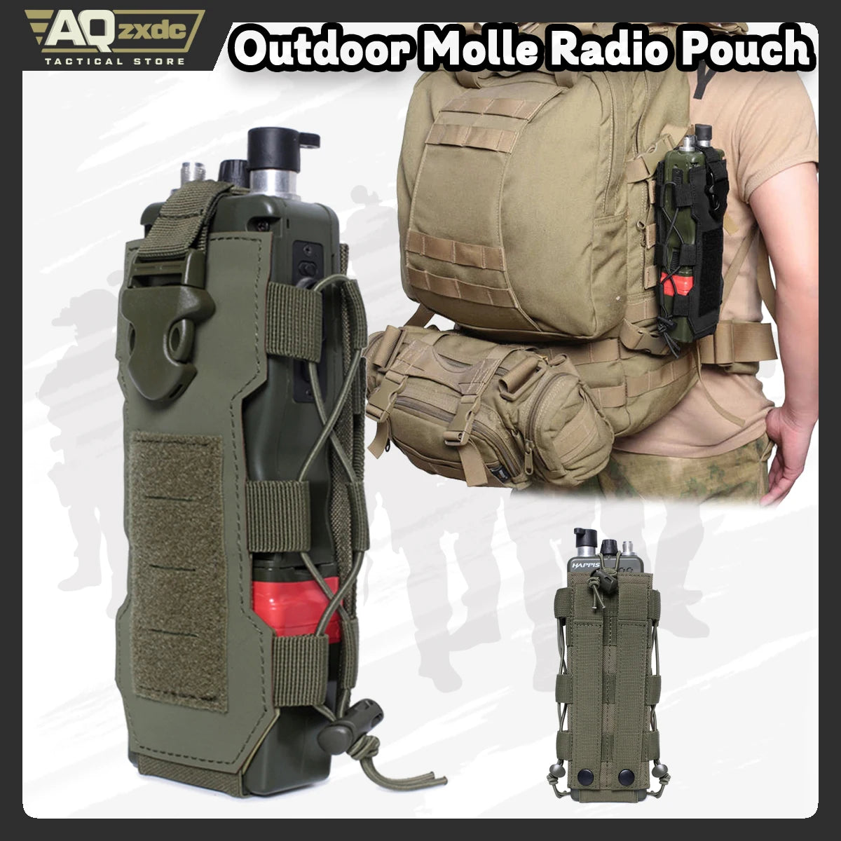 AQzxdc Outdoor Molle Radio Pouch Holder & Molle Adjustable Water Bottle Holder 40 oz, Tactical Bottle Pouch for Backpack Belt