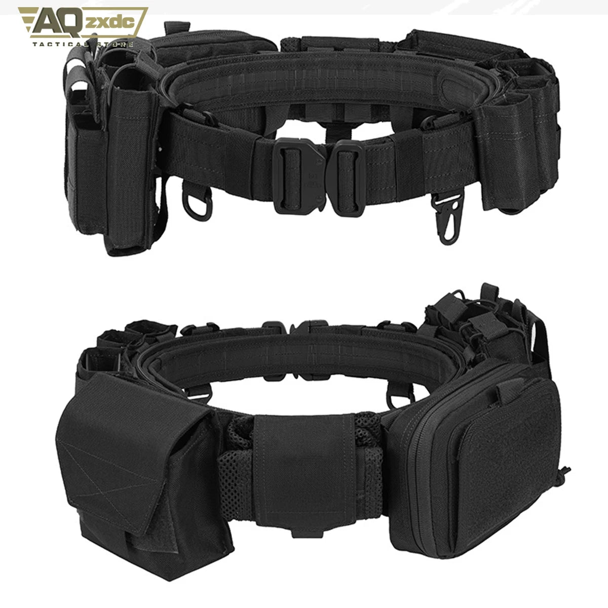 Tactical Assault Belt Set, Detachable Multifunctional 7-Piece Set with Double Magazine Pouch, Map Map, Sundry Bag & Glove Hook
