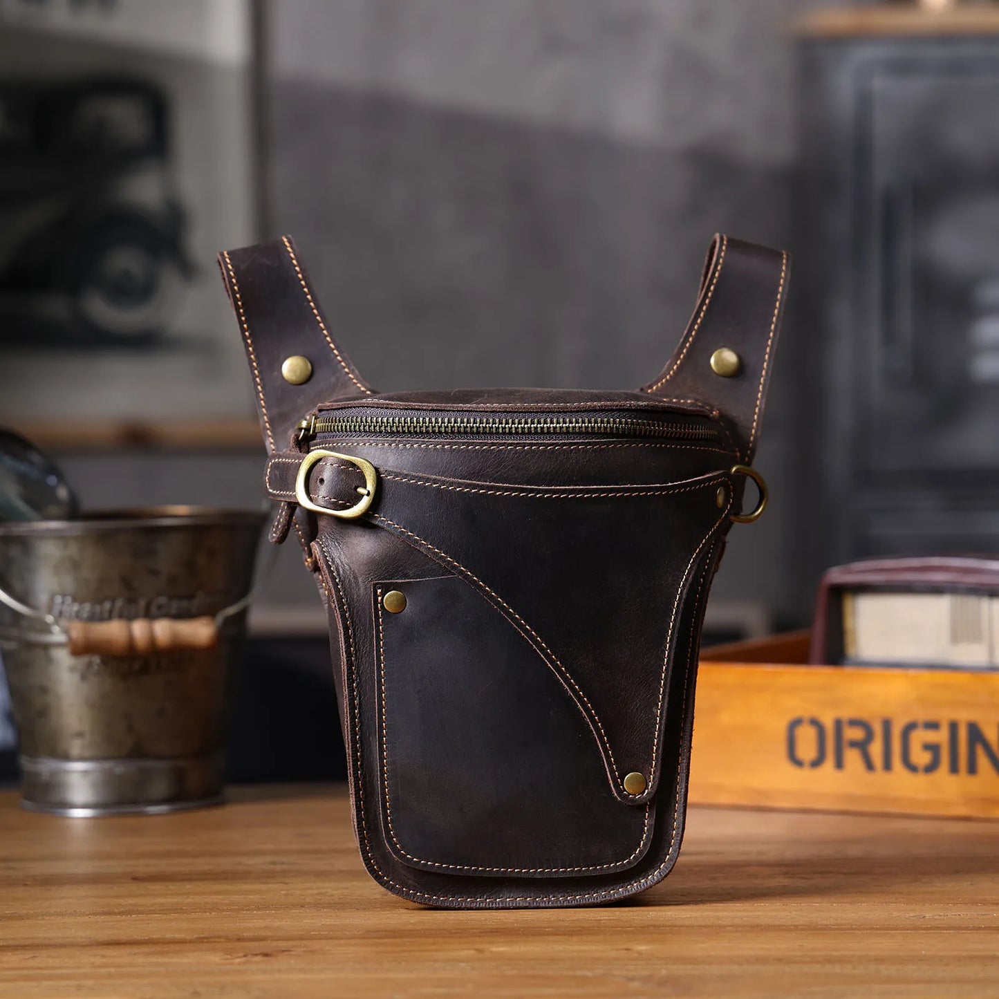 Men's Leather Vintage Belt Bag Multipurpose Tactical Waist Pack Outdoor Travel Motorcycle Bicycle Riding Drop Leg Bag Bum Pack