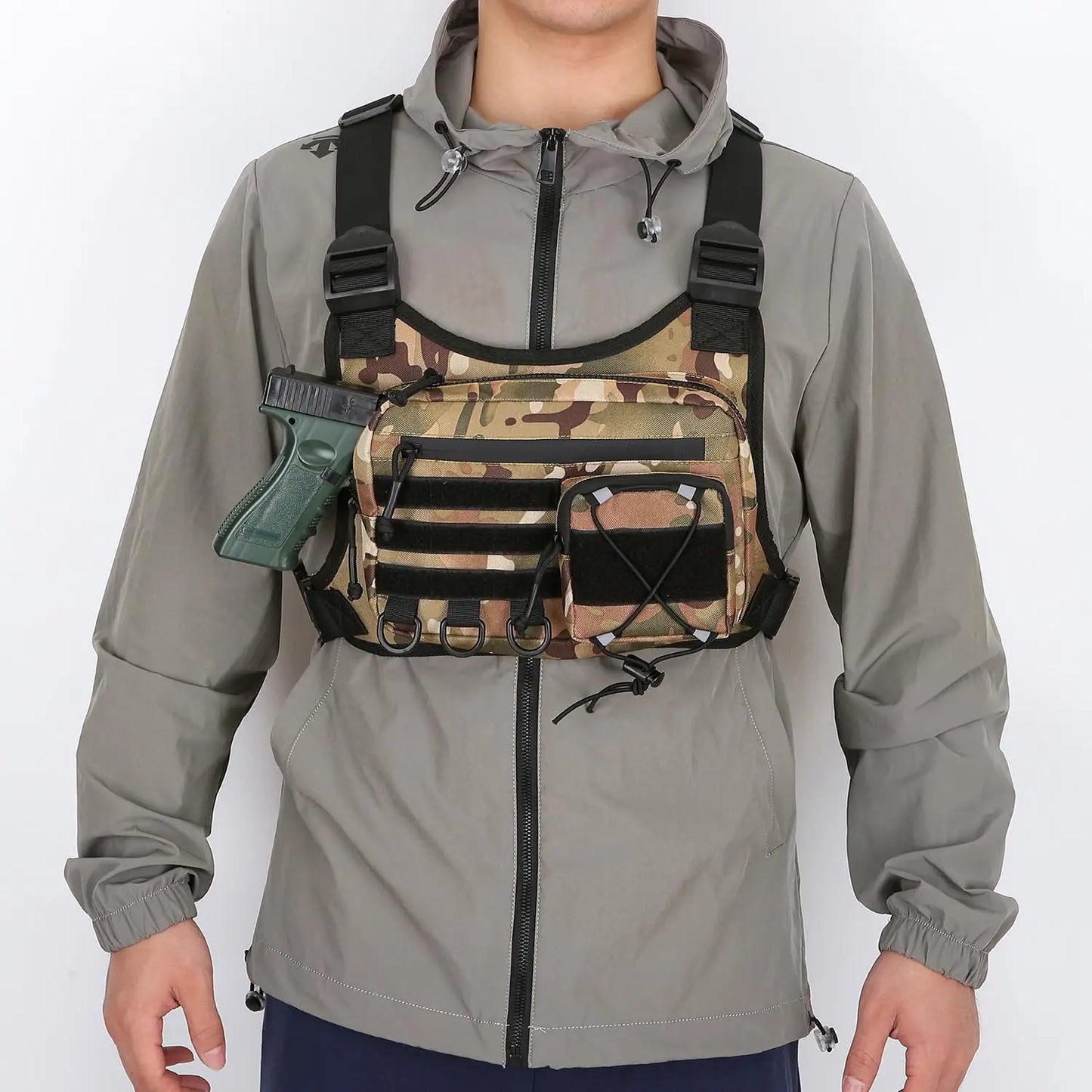 AQzxdc Outdoor Sports Chest Bag for Men, Chest Vest Holster Fits Most Pistols, EDC Travel Chest Pack for Running, Hiking