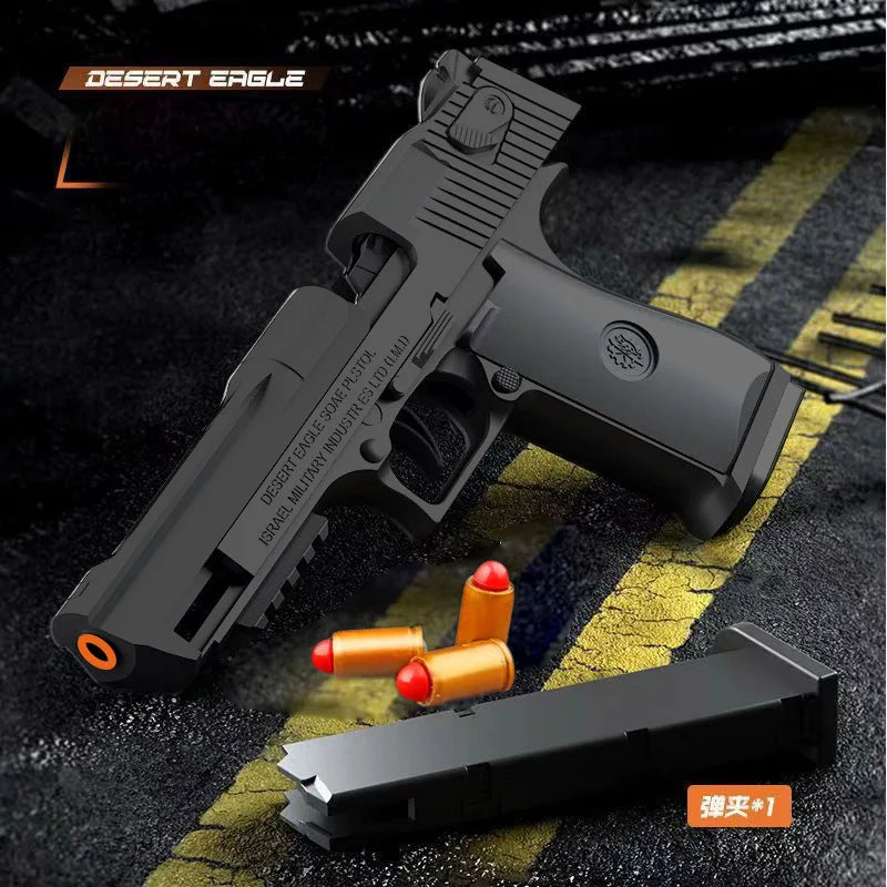 2024 Mechanical Continuous Fire Desert Eagle Pistol Shell Ejection Black Gun Empty Hanging Soft Bullet Blaster Toy Gun Gift