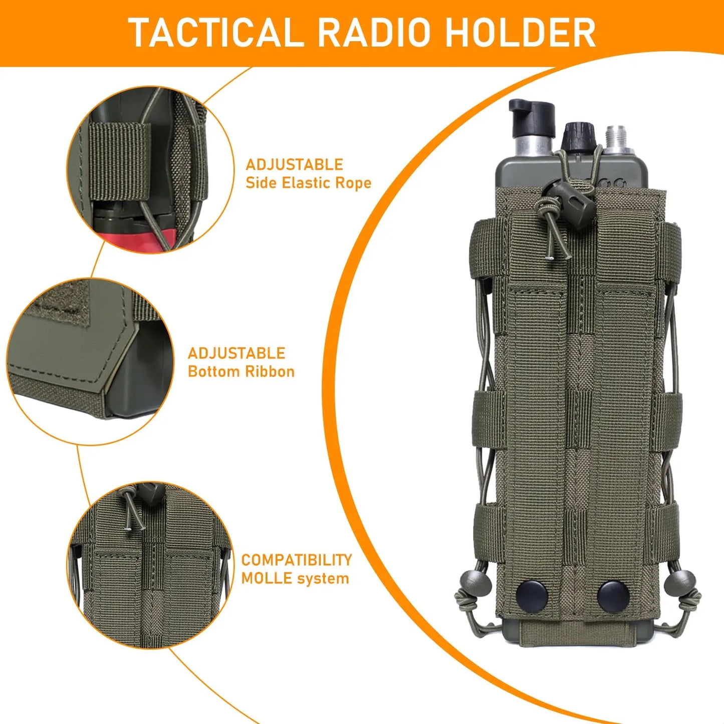 AQzxdc Outdoor Molle Radio Pouch Holder & Molle Adjustable Water Bottle Holder 40 oz, Tactical Bottle Pouch for Backpack Belt