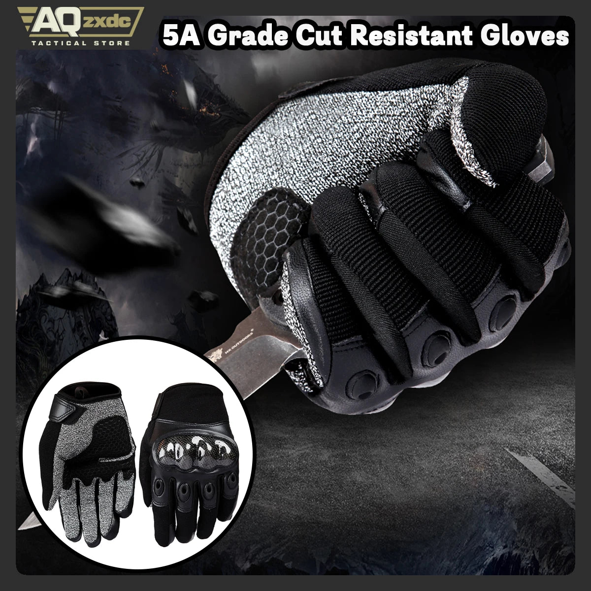 AQzxdc Outdoor 5 Protection Cut Resistant Gloves, Durable Touchscreen Tactical Work Gloves with Shockproof Airbag, Work Gloves