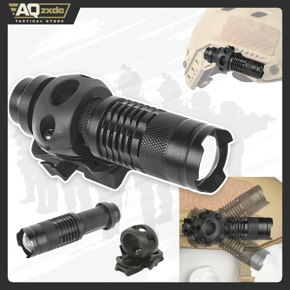 AQzxdc Military Helmet Light, Mini Clampable Tactical Flashlight with, Compact Helmet Mounted LED with Fast Helmet Clip Rail