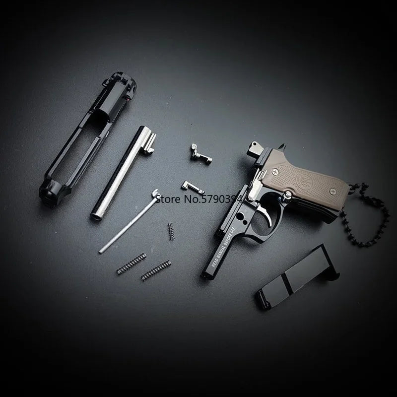 1:3 Miniature 92F Pistol Disassemble Toy Gun Weapon Model Alloy Keychain Craft Pendant Assemble Gun for adult children Gift