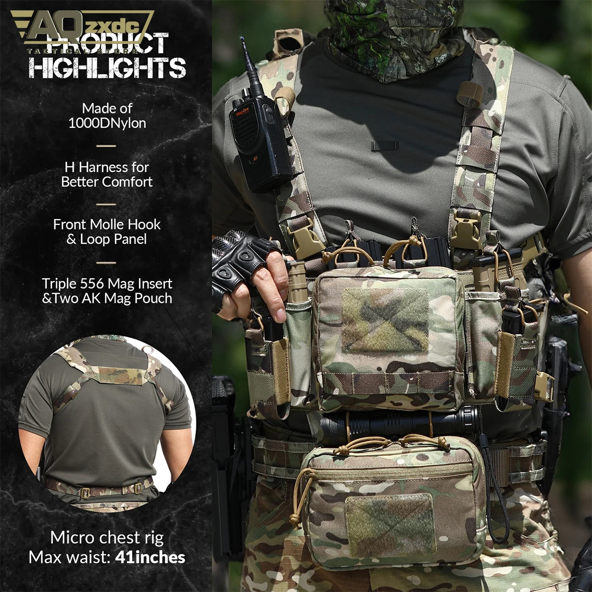 Tactical Chest Bag Full Set With Camouflage Quick-Release Bellyband And Protective Vest Mount PTG Tactical Chest Rig Vest Bag