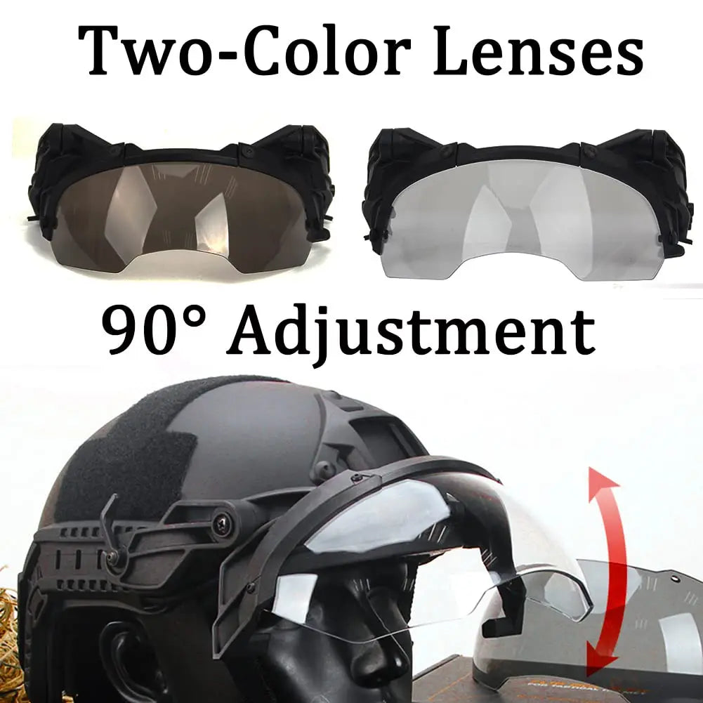 FAST Tactical Helmet Sets, with Tactical Headset and Telescope Model, Visor & Goggles, Flashlight, Signal Flashing Light, Mount