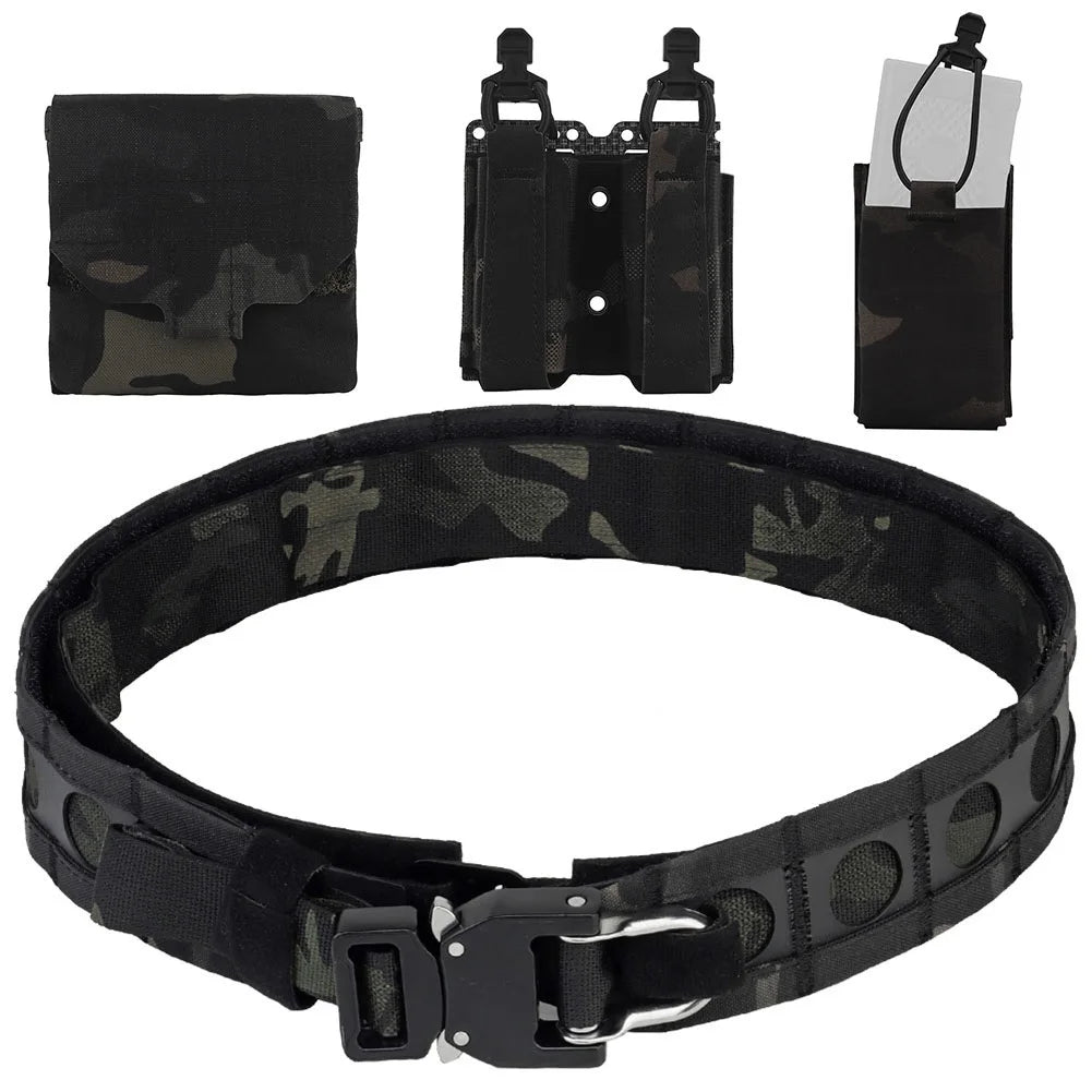 Tactical Belt Set with GP Pouch & 5.56/9mm Pouch, Multicam Adjustable Hunting Belt Set for Airsoft Paintbal