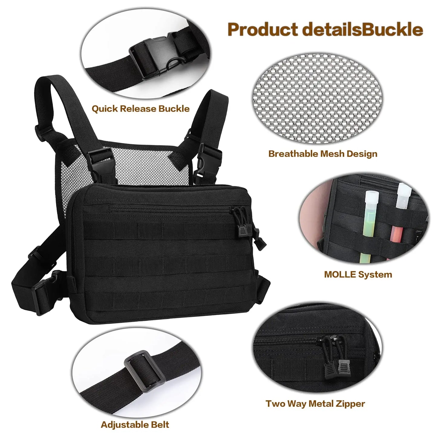 Tactical Chest Rig Molle Chest Rig Bag Chest Rig Airsoft, Radio Chest Harness Holder Holster Vest for Two Way Radio Walkie Talki