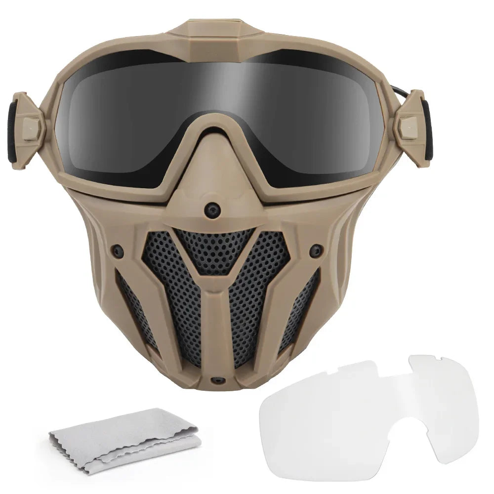 AQzxdc Tactical Airsoft Paintball Face Mask With Fan Breathable Anti-fog Full Face Mask Hunting Shooting Militar Protective Mask