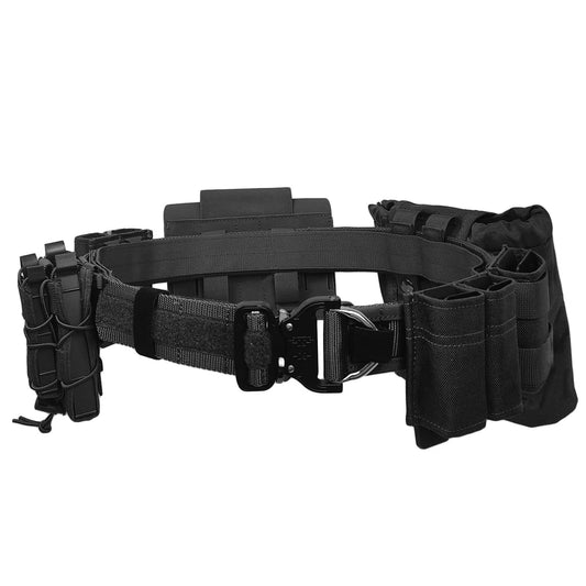 AQzxdc Airsoft Belt with Molle Waist Bag Set, Tactical Belt with 5.56/9mm Pouch, Medical Pouch, Folding Pouch