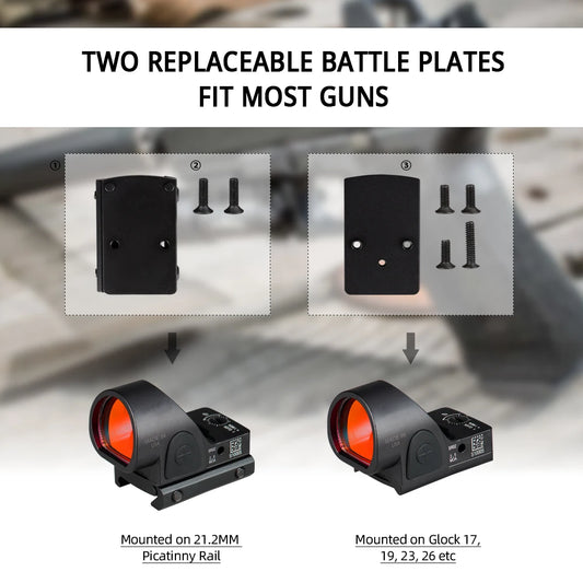 Mini 1X Red Dot Scope Sight 2.5 moa Sight Airsoft Hunting Reflex Sight with Universal Glock Mount Collimator Glock gs2-0130