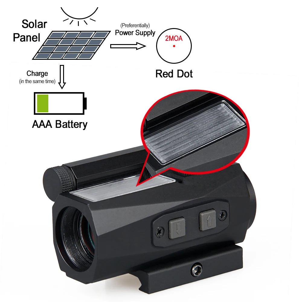 Canis Latrans 1x20 Solar Red Sight 2MOA Reddot Rifle Scope Magnification 1X Black  Aluminum Alloy for Outdoor Hunting gs2-0104