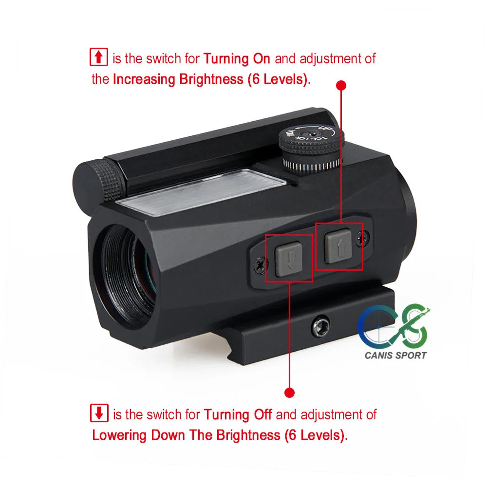 Canis Latrans 1x20 Solar Red Sight 2MOA Reddot Rifle Scope Magnification 1X Black  Aluminum Alloy for Outdoor Hunting gs2-0104