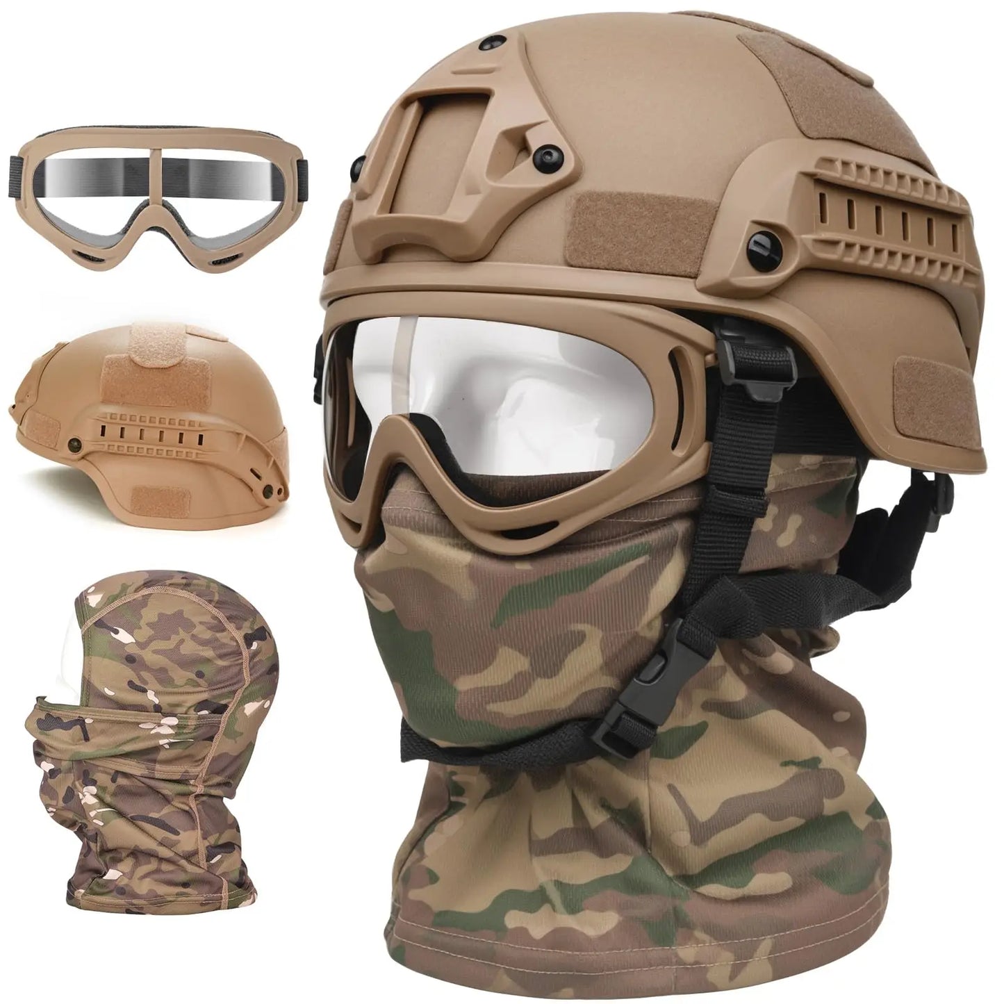 Airsoft Helmet Tactical Helmet,Airsoft Mask Mesh,Elastic Balaclava Mask, Anti Fog Airsoft Goggles, Tactical Full Face Protection