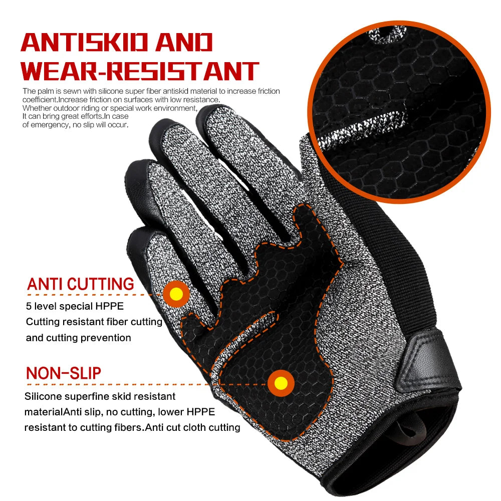 AQzxdc Outdoor 5 Protection Cut Resistant Gloves, Durable Touchscreen Tactical Work Gloves with Shockproof Airbag, Work Gloves