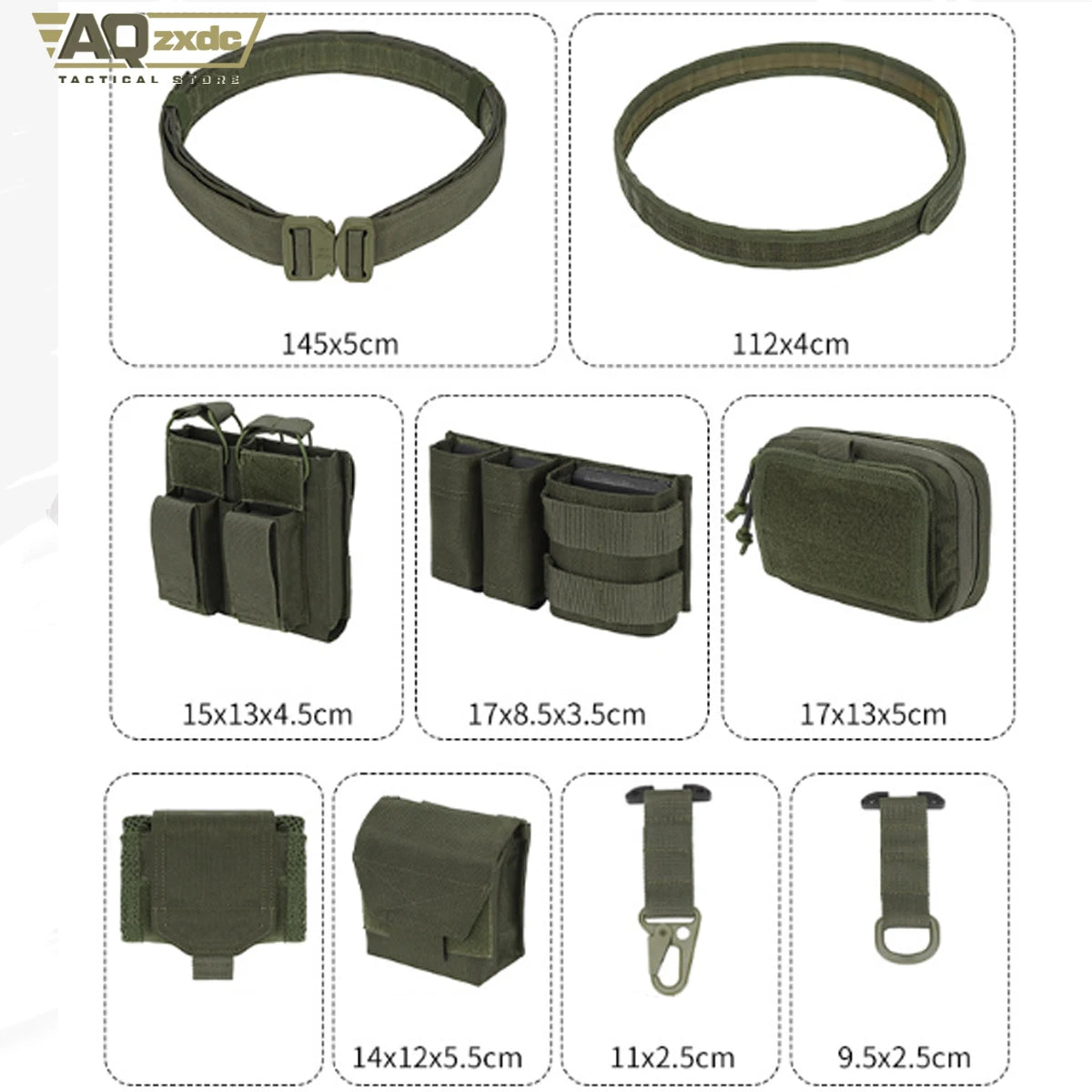 Tactical Assault Belt Set, Detachable Multifunctional 7-Piece Set with Double Magazine Pouch, Map Map, Sundry Bag & Glove Hook