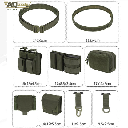 Tactical Assault Belt Set, Detachable Multifunctional 7-Piece Set with Double Magazine Pouch, Map Map, Sundry Bag & Glove Hook