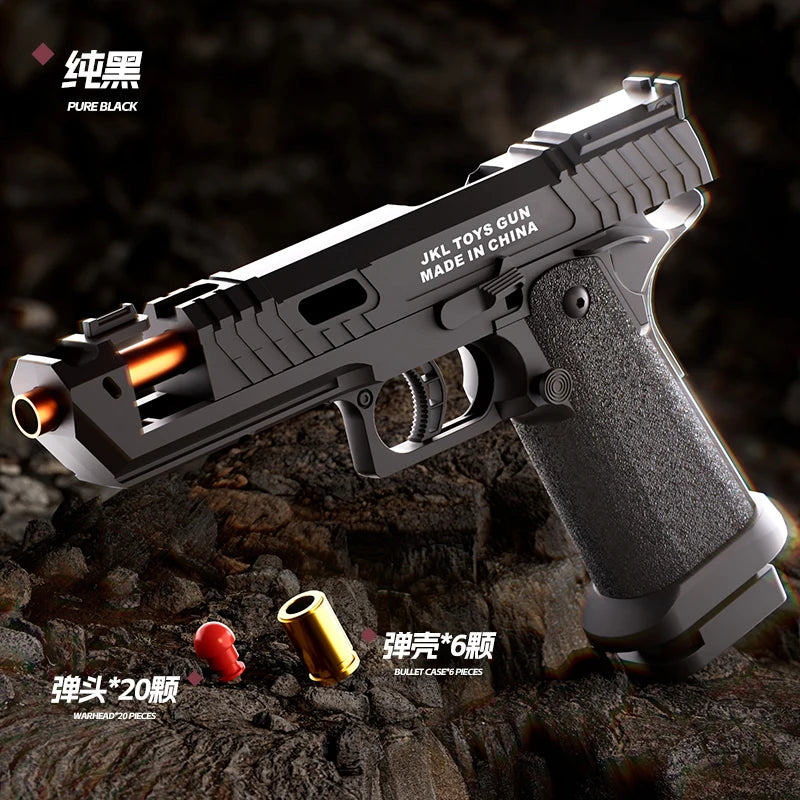 Black Gun TTI Pistol Mechanical Continuous Fire Shell Ejection Empty Hanging Soft Bullet Blaster Toy Gun Gift