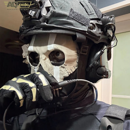 AQzxdc Cod Ghost Mask V2 Set - Tactical Head Mounted Headset - Ghost Gloves Airsoft COD Cosplay Airsoft Tactical Skull Full Mask