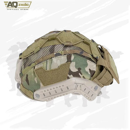AQzxdc Tactical Ultra-High Cut Gen2 SF Helmet Cover Camo Helmet Cloth W/ Pouch with NVG Battery Pouch Hunting Hybrid Mesh Cover
