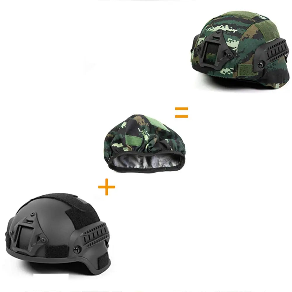 AQzxdc Combination of Tactical Fast Helmet MICH-2000 and Special Camouflage Cover, Paintball Hunting Helmet