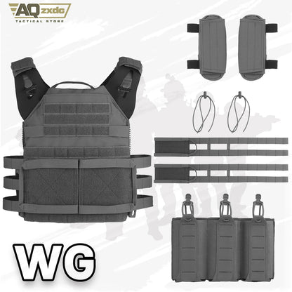 Tactical JPC2.0 Vest Set with R-type JPC Vest Shoulder Pad Cover & Double-Row Waist Seal & Molle Triple Elastic Functional Bag