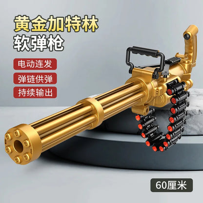 Golden Gatling Electric Chain Soft Bullet Gun Children's Shell Throwing Heavy Machine Gun Mechanism Toy Gun