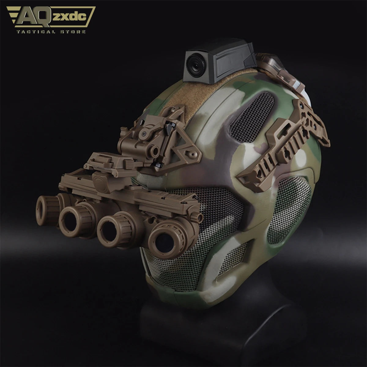 W23 Full Protection Breathable Tactical Camouflage Helmet With Night Vision Base, Double Side Rails For Installing Headlights