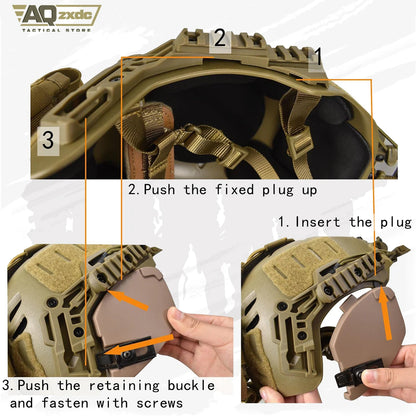 Airsoft Helmet Set with Rail 3.0 Adjustable Chin Strap/Protective Ear Side Cover/Night Vision Mount and Helmet Battery Pouch